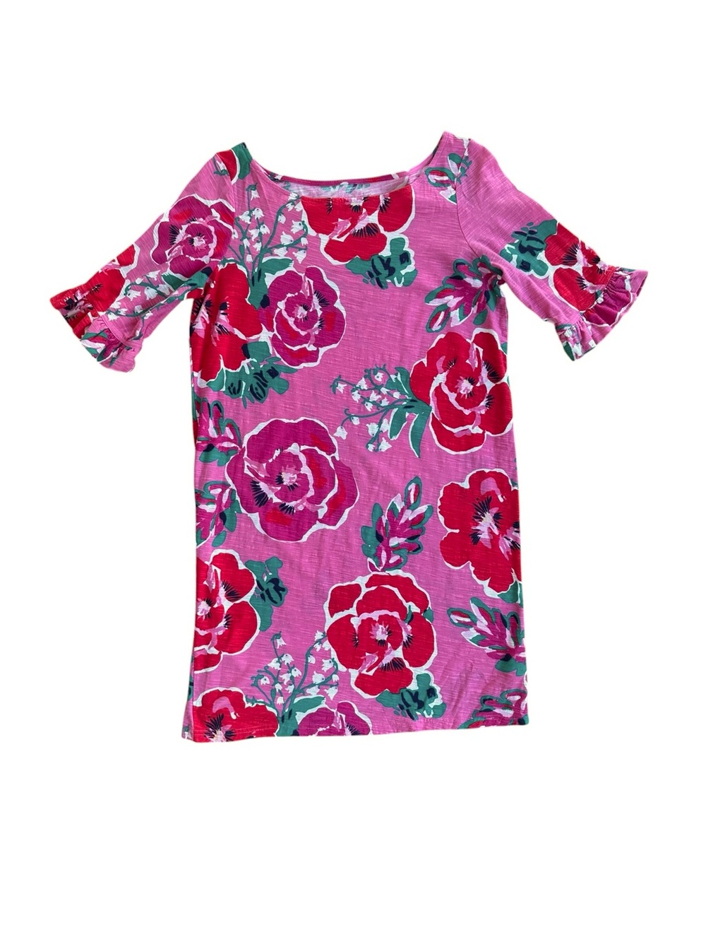 Lilly Pulitzer Somerset Pink Floral Ruffle Sleeve T Shirt Dress